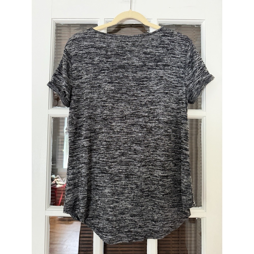 a.n.a Women's L Heather Black Criss-Cross Neck Short Sleeve Sweater | SKU 0243 - Picture 2 of 6
